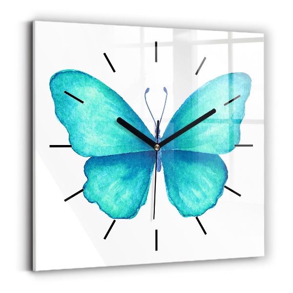 Square glass wall clock Turquoise Summer Butterfly