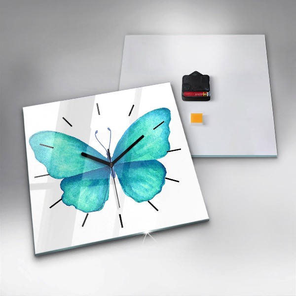 Square glass wall clock Turquoise Summer Butterfly