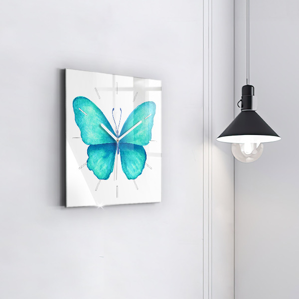 Square glass wall clock Turquoise Summer Butterfly
