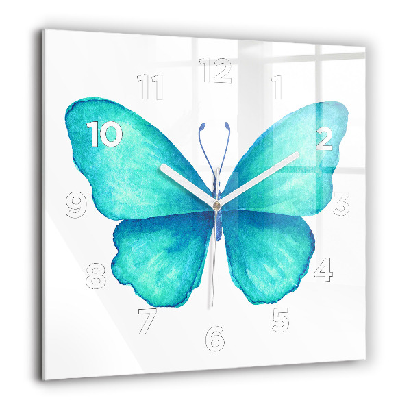 Square glass wall clock Turquoise Summer Butterfly
