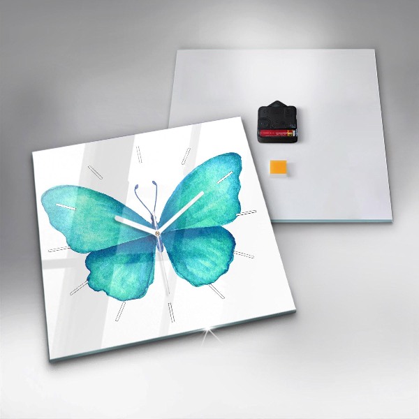 Square glass wall clock Turquoise Summer Butterfly