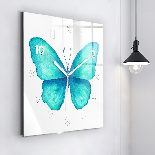 Square glass wall clock Turquoise Summer Butterfly