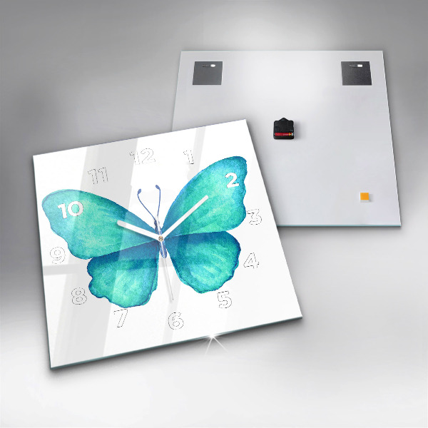 Square glass wall clock Turquoise Summer Butterfly