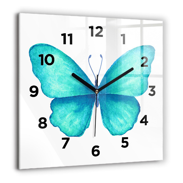 Square glass wall clock Turquoise Summer Butterfly