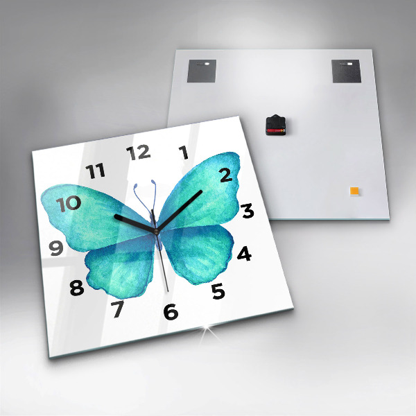 Square glass wall clock Turquoise Summer Butterfly