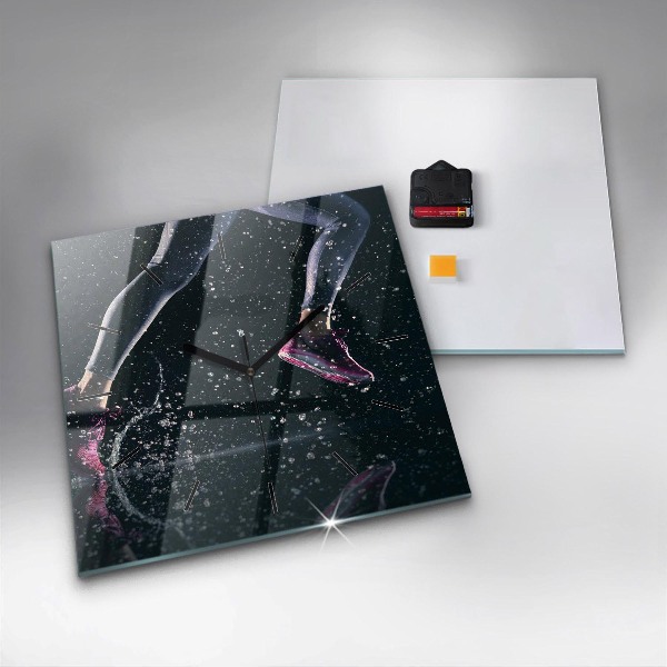 Square glass wall clock Healthy lifestyle and running