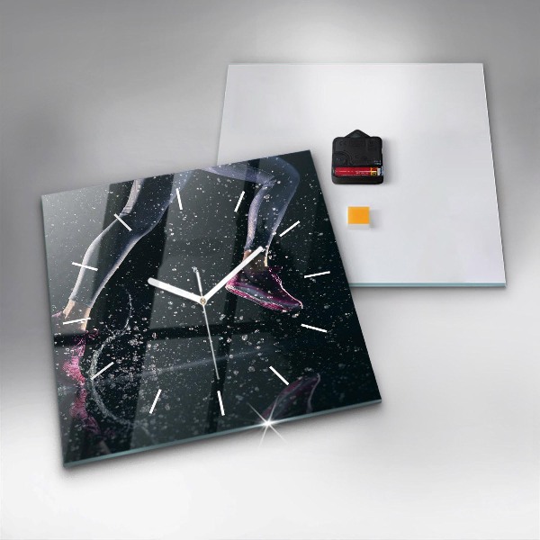 Square glass wall clock Healthy lifestyle and running