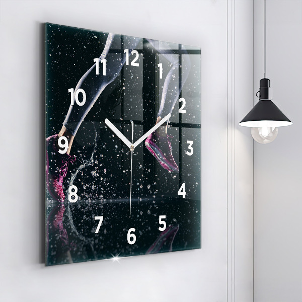 Square glass wall clock Healthy lifestyle and running