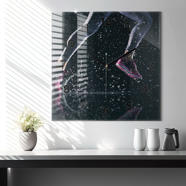 Square glass wall clock Healthy lifestyle and running
