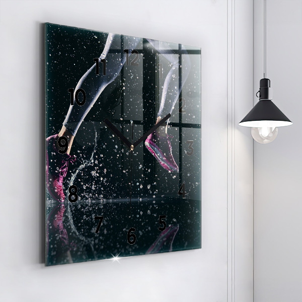 Square glass wall clock Healthy lifestyle and running