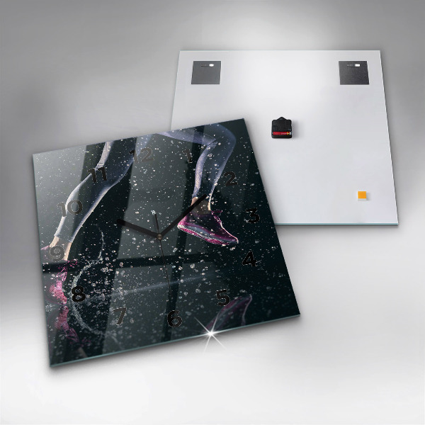 Square glass wall clock Healthy lifestyle and running