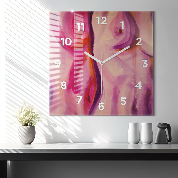 Square glass wall clock Painting Women