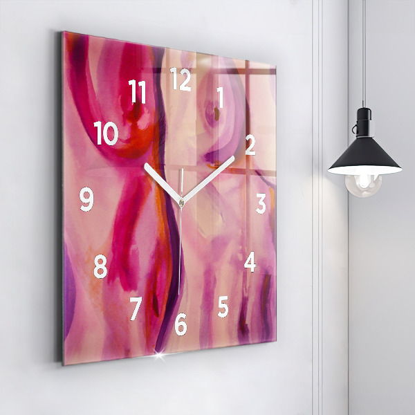 Square glass wall clock Painting Women
