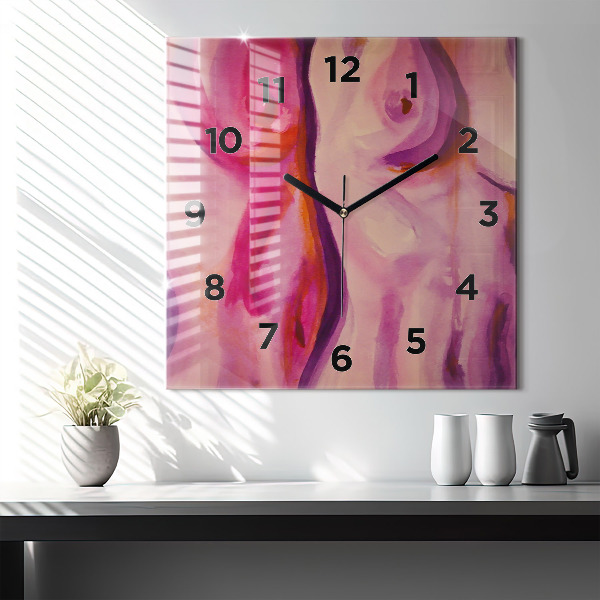 Square glass wall clock Painting Women
