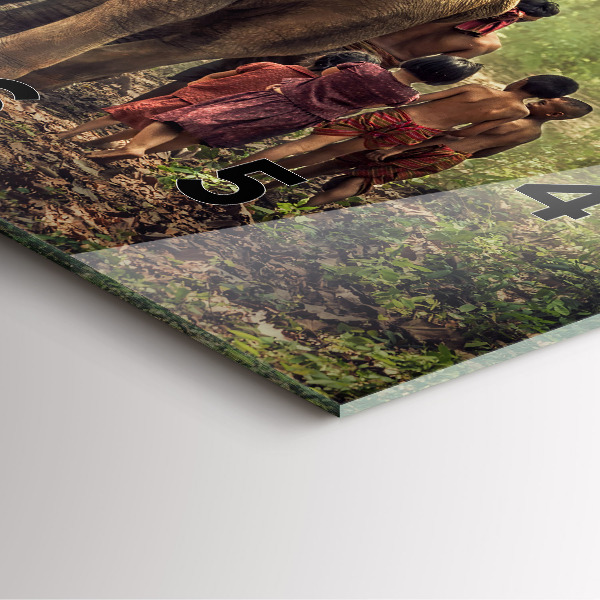Square glass wall clock Children leading an elephant
