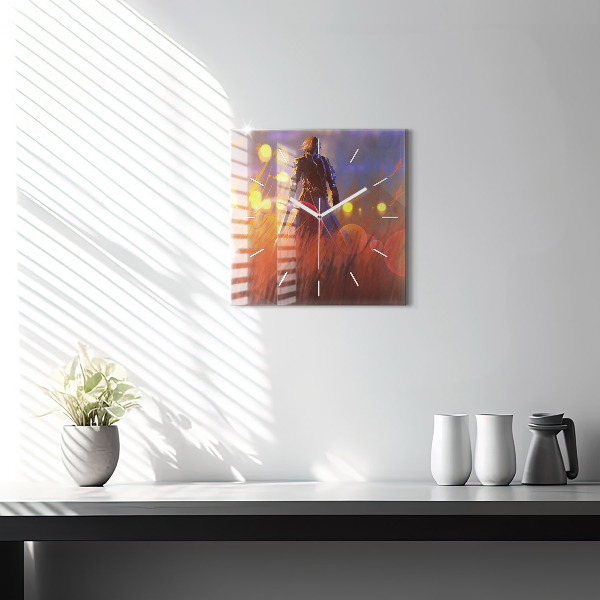 Square glass wall clock Knight with a sword