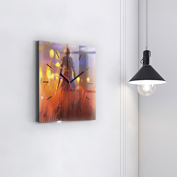 Square glass wall clock Knight with a sword