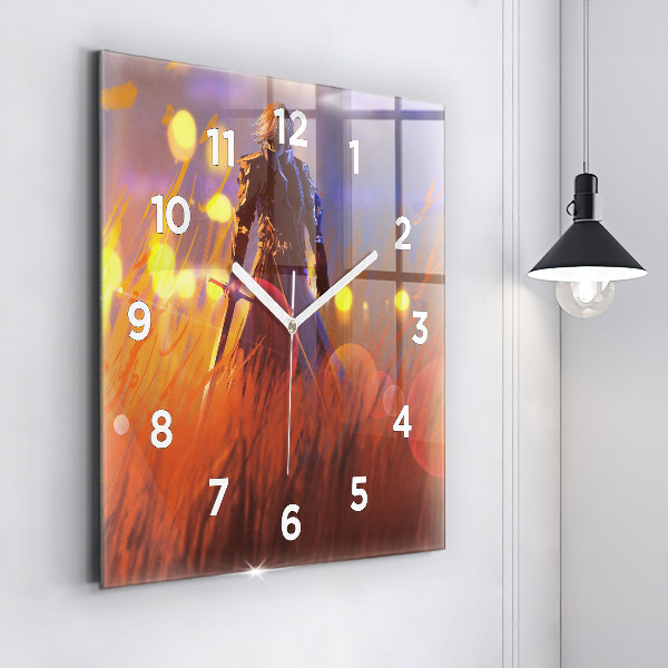 Square glass wall clock Knight with a sword