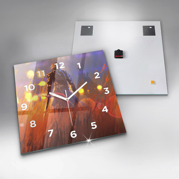 Square glass wall clock Knight with a sword