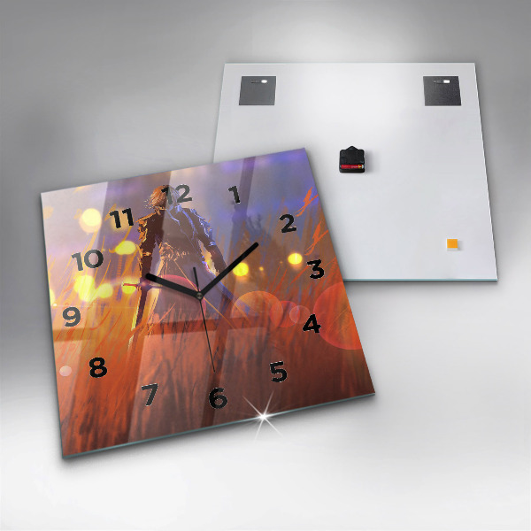Square glass wall clock Knight with a sword