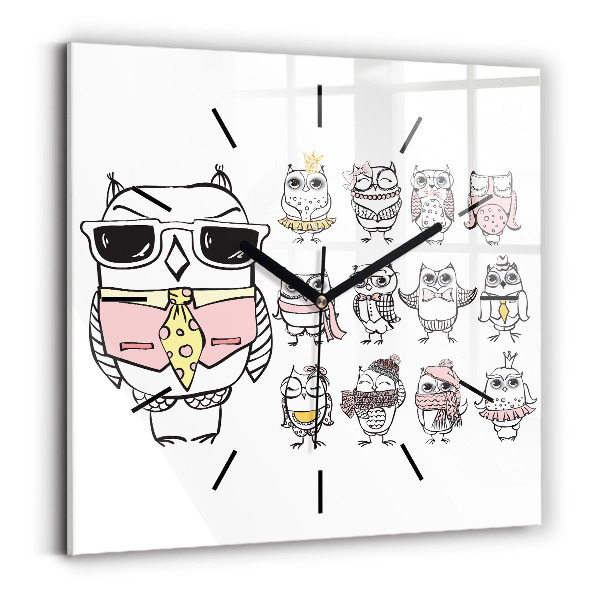 Square glass wall clock Vintage Owl Poster