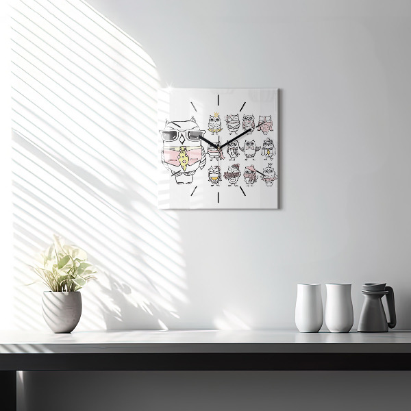 Square glass wall clock Vintage Owl Poster