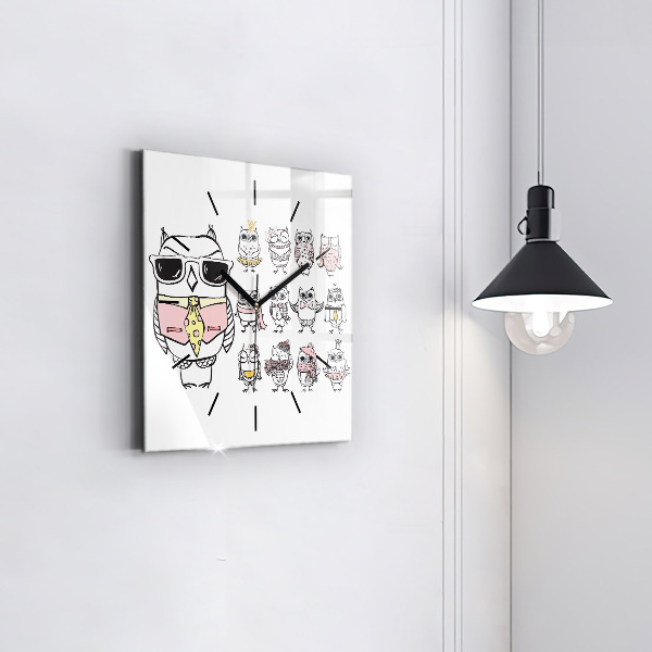 Square glass wall clock Vintage Owl Poster