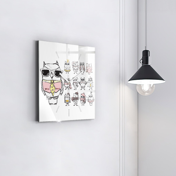 Square glass wall clock Vintage Owl Poster