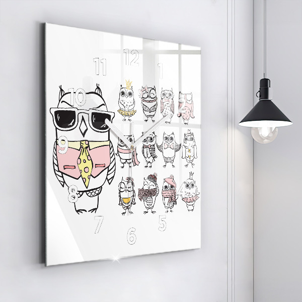 Square glass wall clock Vintage Owl Poster