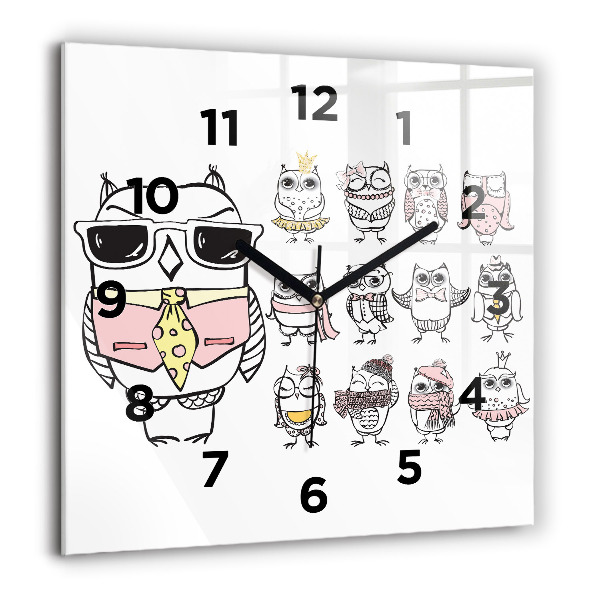 Square glass wall clock Vintage Owl Poster