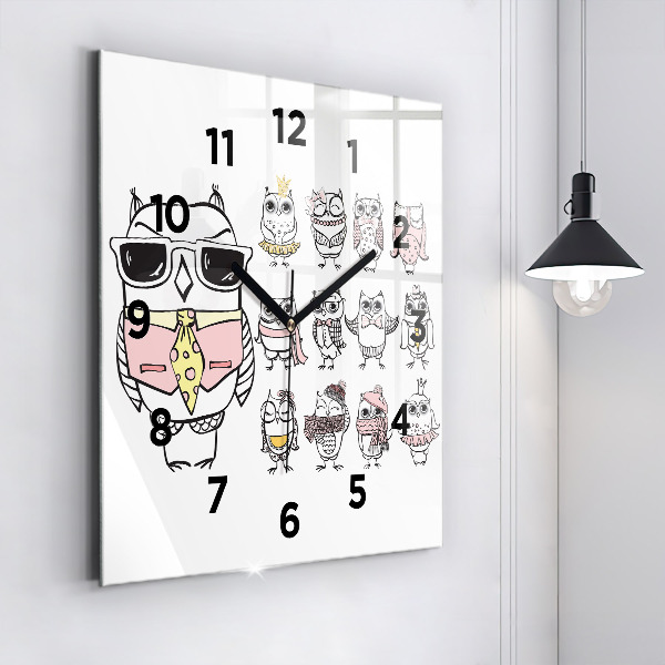 Square glass wall clock Vintage Owl Poster