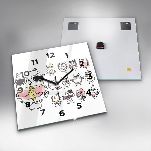Square glass wall clock Vintage Owl Poster