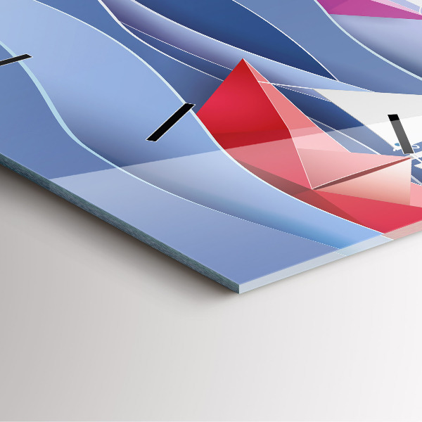Square glass wall clock Origami colorful sailboats