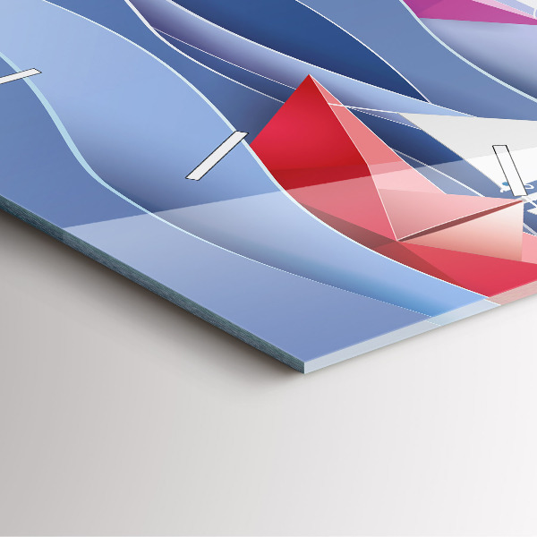Square glass wall clock Origami colorful sailboats