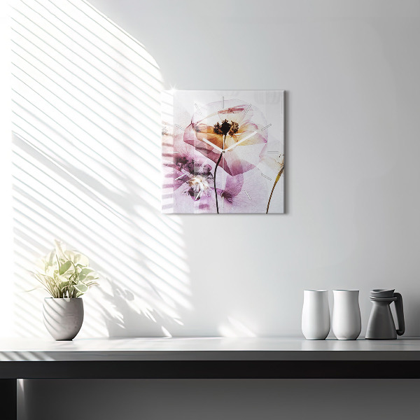 Square glass wall clock Dry poppy flowers