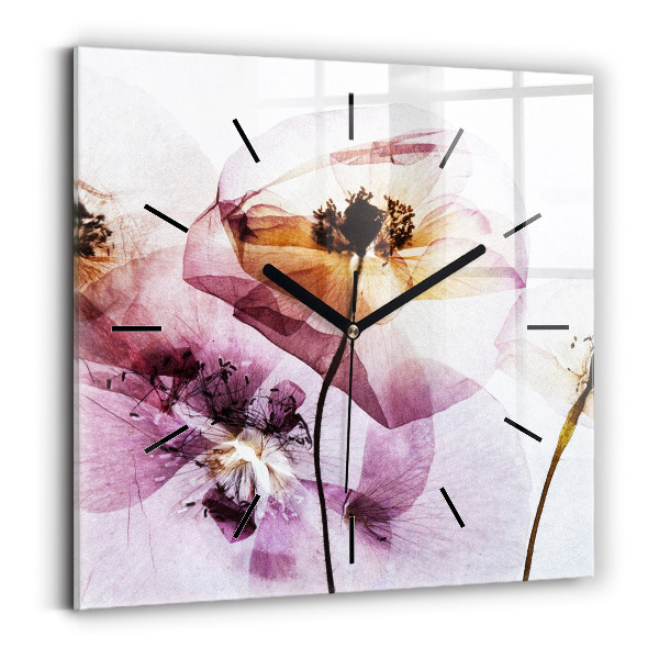 Square glass wall clock Dry poppy flowers