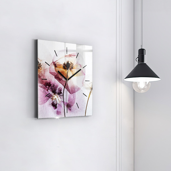 Square glass wall clock Dry poppy flowers