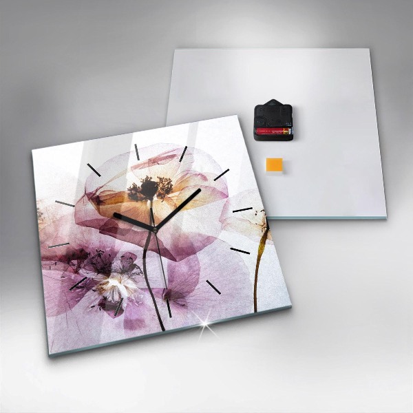 Square glass wall clock Dry poppy flowers