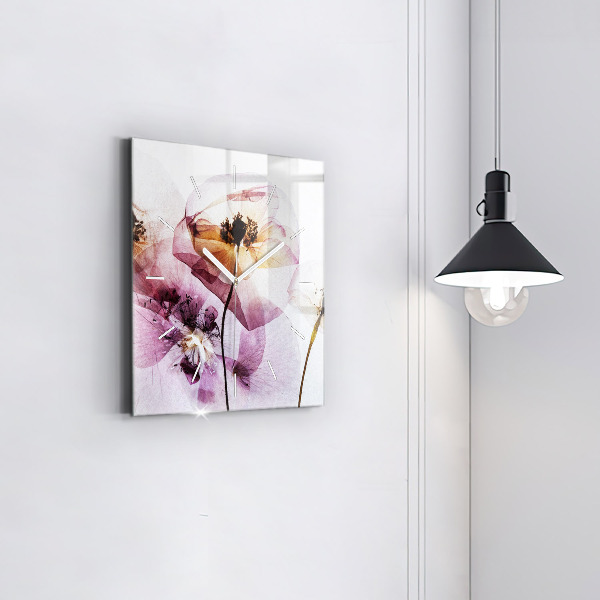 Square glass wall clock Dry poppy flowers