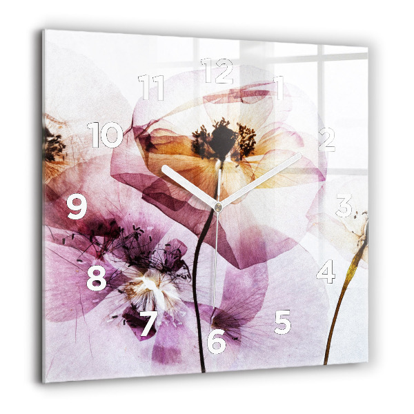 Square glass wall clock Dry poppy flowers