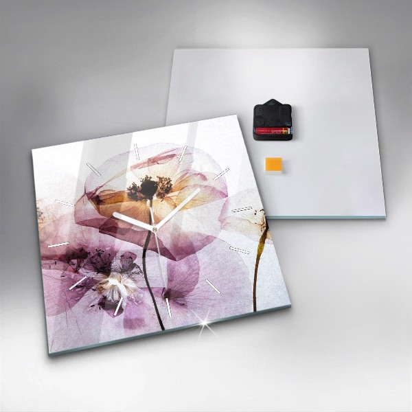 Square glass wall clock Dry poppy flowers