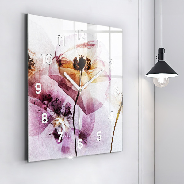 Square glass wall clock Dry poppy flowers