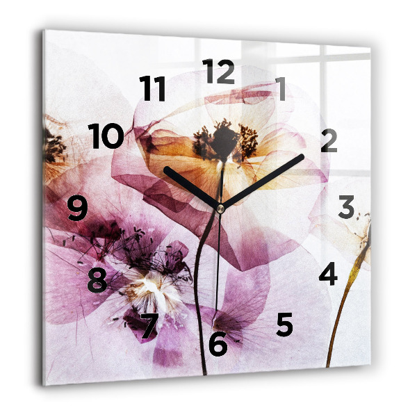 Square glass wall clock Dry poppy flowers