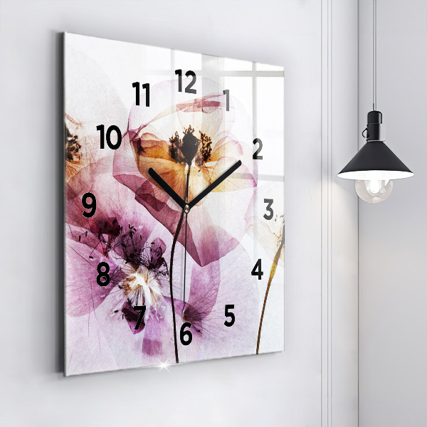 Square glass wall clock Dry poppy flowers