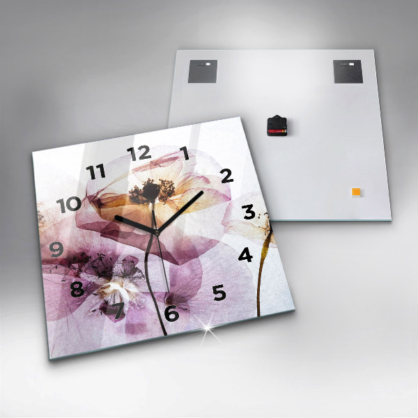 Square glass wall clock Dry poppy flowers