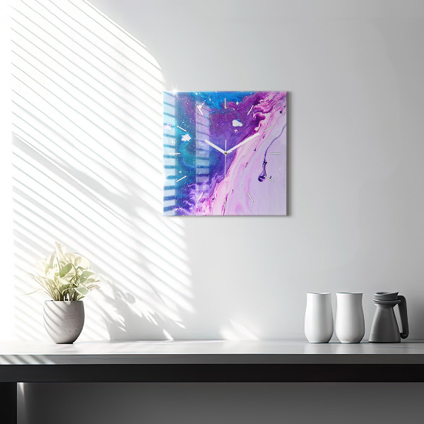 Square glass wall clock Colorful background