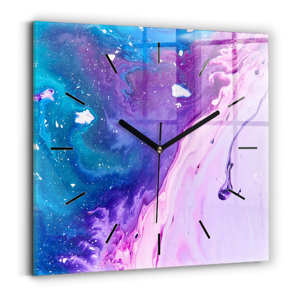 Square glass wall clock Colorful background