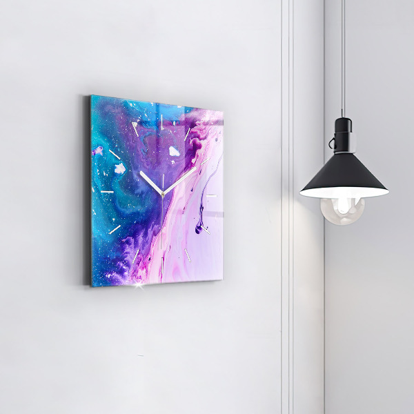 Square glass wall clock Colorful background