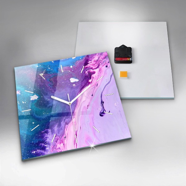 Square glass wall clock Colorful background