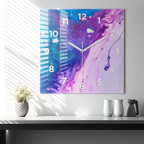 Square glass wall clock Colorful background